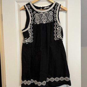 Black and White Lucky Brand Embroidered Mini Dress with Pockets Size L